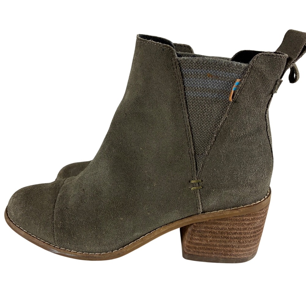 TOMS Marina Olive Green Suede Ankle Boots Womens 6 Stacked Block Heel Booties - Picture 4 of 8